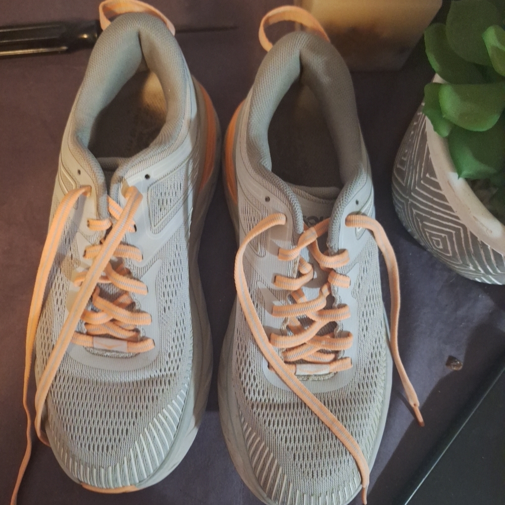 Hoka One One Gray Sneakers with Peach Accents